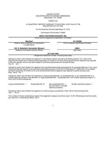 Miniature Great Southern Bancorp 10-Q Rapport trimestriel 2015 