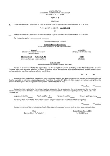 Vorschaubild Southern Missouri Bancorp 10-Q Quartalsbericht 2015 