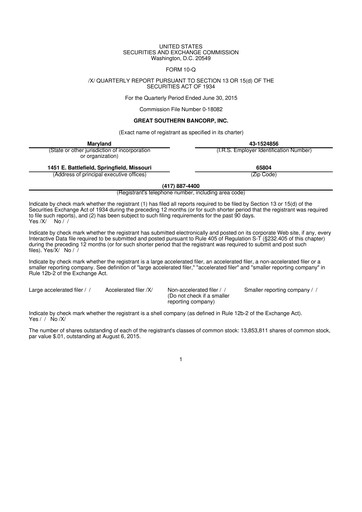 Miniature Great Southern Bancorp 10-Q Rapport trimestriel 2015 