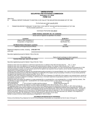 Thumbnail Home Federal Bancorp (HFB Bank) 10-K Annual Report 2015