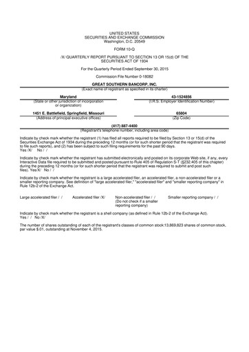 Miniature Great Southern Bancorp 10-Q Rapport trimestriel 2015 