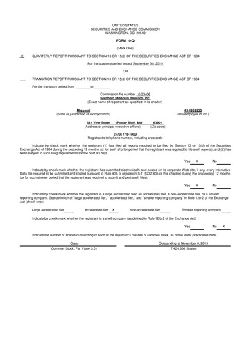 Vorschaubild Southern Missouri Bancorp 10-Q Quartalsbericht 2016 