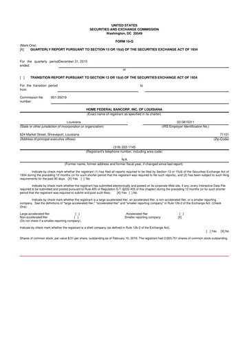 Thumbnail Home Federal Bancorp (HFB Bank) 10-Q Quarterly Report FY2016 