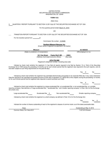 Vorschaubild Southern Missouri Bancorp 10-Q Quartalsbericht 2016 