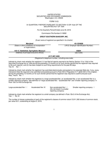 Miniature Great Southern Bancorp 10-Q Rapport trimestriel 2016 