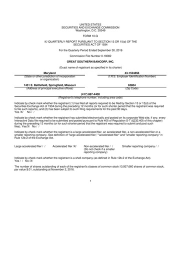 Miniature Great Southern Bancorp 10-Q Rapport trimestriel 2016 