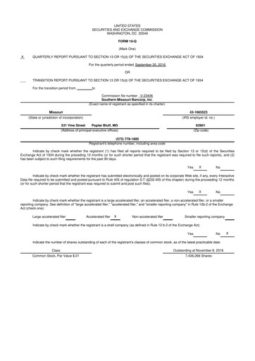 Vorschaubild Southern Missouri Bancorp 10-Q Quartalsbericht 2017 