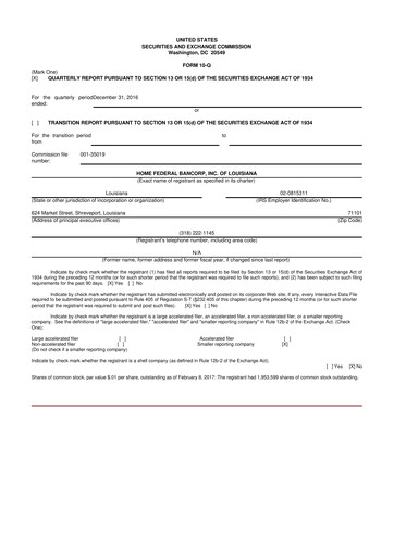 Thumbnail Home Federal Bancorp (HFB Bank) 10-Q Quarterly Report FY2017 