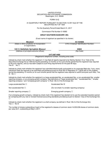 Miniature Great Southern Bancorp 10-Q Rapport trimestriel 2017 