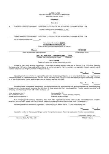 Vorschaubild Southern Missouri Bancorp 10-Q Quartalsbericht 2017 