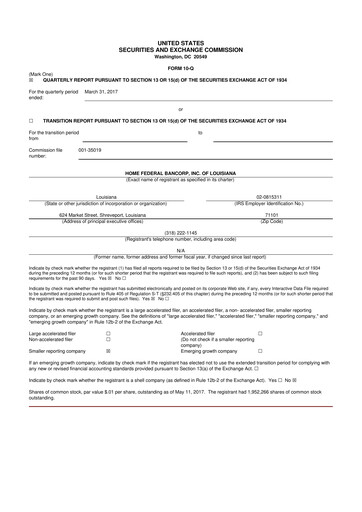 Thumbnail Home Federal Bancorp (HFB Bank) 10-Q Quarterly Report FY2017 