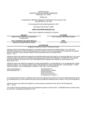 Miniature Great Southern Bancorp 10-Q Rapport trimestriel 2017 