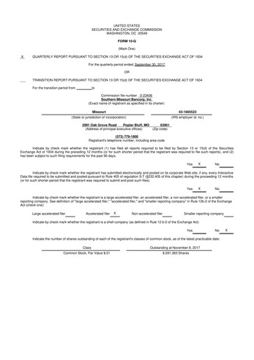 Vorschaubild Southern Missouri Bancorp 10-Q Quartalsbericht 2018 