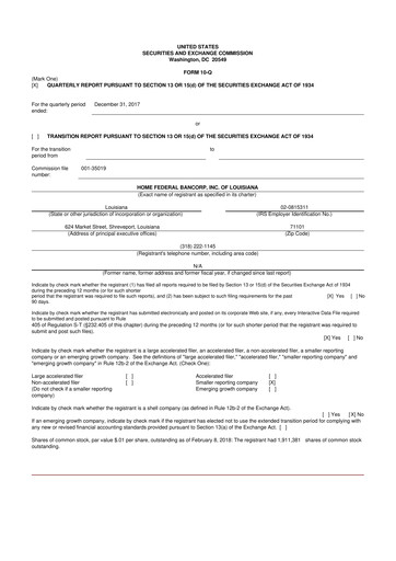 Thumbnail Home Federal Bancorp (HFB Bank) 10-Q Quarterly Report FY2018 