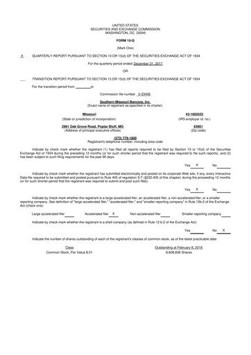 Vorschaubild Southern Missouri Bancorp 10-Q Quartalsbericht 2018 