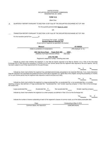 Vorschaubild Southern Missouri Bancorp 10-Q Quartalsbericht 2018 