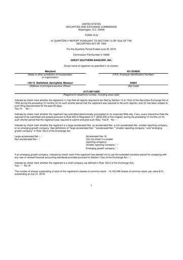 Miniature Great Southern Bancorp 10-Q Rapport trimestriel 2018 