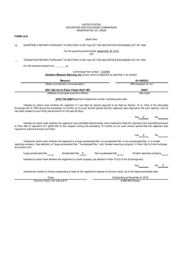 Vorschaubild Southern Missouri Bancorp 10-Q Quartalsbericht 2019 