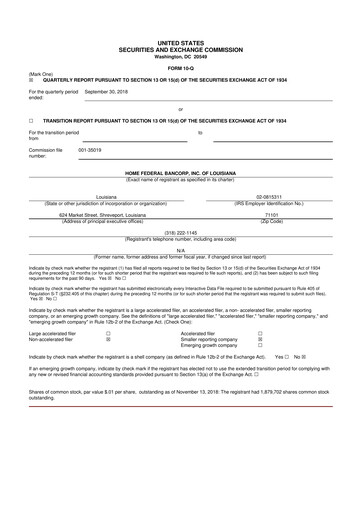 Thumbnail Home Federal Bancorp (HFB Bank) 10-Q Quarterly Report FY2019 