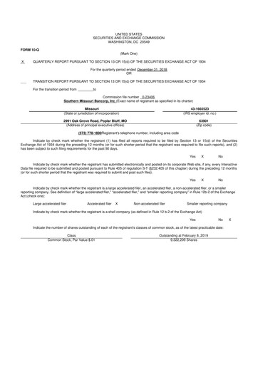 Vorschaubild Southern Missouri Bancorp 10-Q Quartalsbericht 2019 