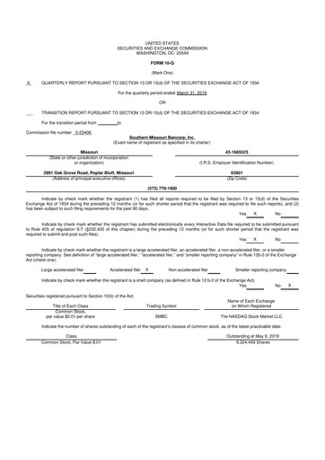 Vorschaubild Southern Missouri Bancorp 10-Q Quartalsbericht 2019 
