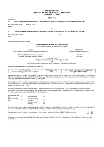 Thumbnail Home Federal Bancorp (HFB Bank) 10-Q Quarterly Report FY2019 