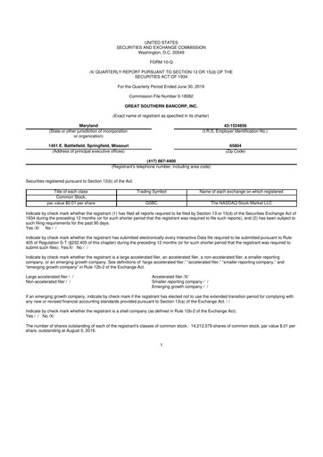 Miniature Great Southern Bancorp 10-Q Rapport trimestriel 2019 