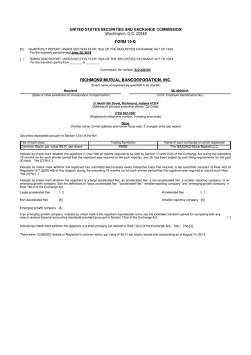 Thumbnail Richmond Mutual Bancorporation 10-Q Quarterly Report FY2019 