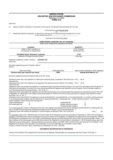 Thumbnail Home Federal Bancorp (HFB Bank) 10-K Annual Report 2019