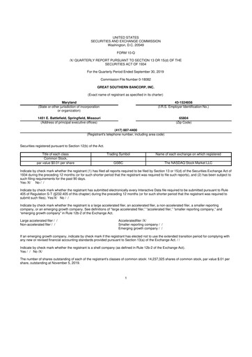 Miniature Great Southern Bancorp 10-Q Rapport trimestriel 2019 