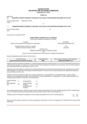 Thumbnail Home Federal Bancorp (HFB Bank) 10-Q Quarterly Report FY2020 
