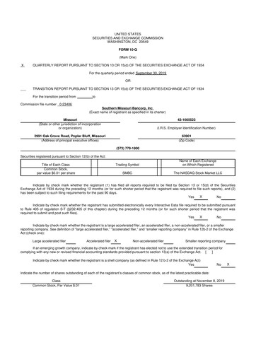 Vorschaubild Southern Missouri Bancorp 10-Q Quartalsbericht 2020 