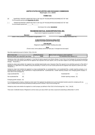 Thumbnail Richmond Mutual Bancorporation 10-Q Quarterly Report FY2019 