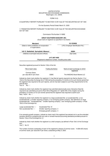 Miniature Great Southern Bancorp 10-Q Rapport trimestriel 2020 