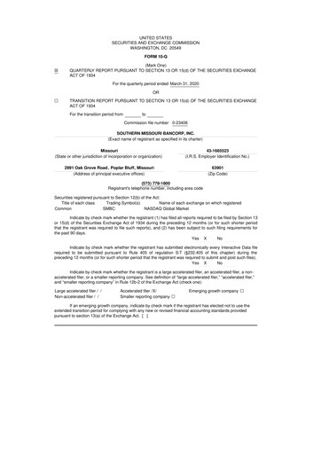 Vorschaubild Southern Missouri Bancorp 10-Q Quartalsbericht 2020 