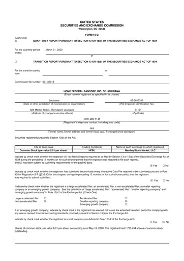 Thumbnail Home Federal Bancorp (HFB Bank) 10-Q Quarterly Report FY2020 