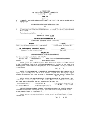 Vorschaubild Southern Missouri Bancorp 10-Q Quartalsbericht 2021 