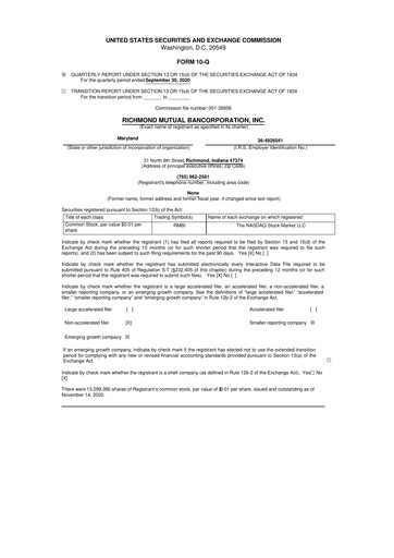 Thumbnail Richmond Mutual Bancorporation 10-Q Quarterly Report FY2020 