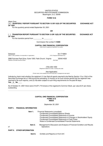 Thumbnail Capital One 10-Q Quarterly Report FY 