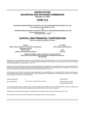 Miniature Capital One 10-Q Rapport trimestriel  