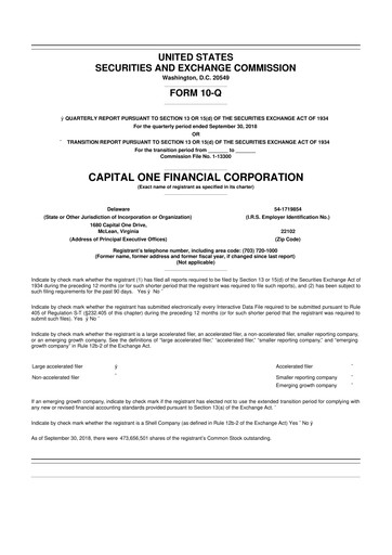 Miniature Capital One 10-Q Rapport trimestriel  