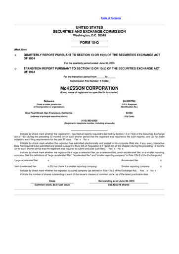 Thumbnail McKesson 10-Q Quarterly Report FY2016 