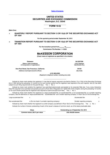 Thumbnail McKesson 10-Q Quarterly Report FY2016 