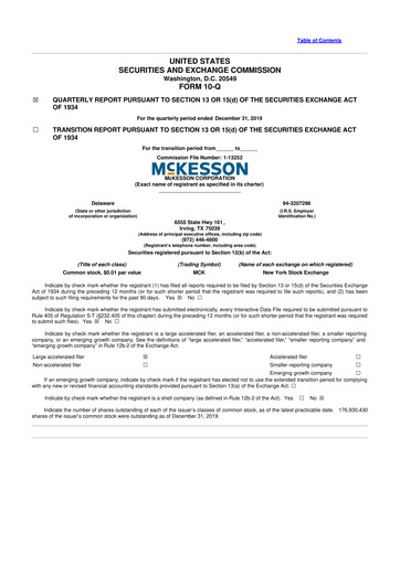 Thumbnail McKesson 10-Q Quarterly Report FY2020 
