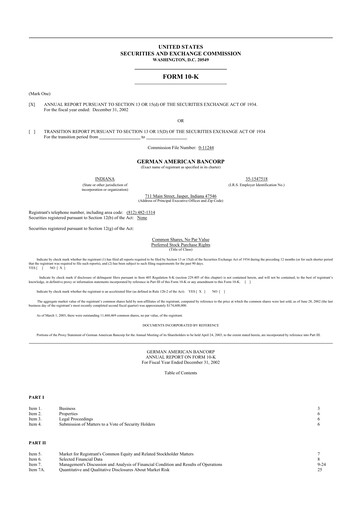 Thumbnail German American Bancorp 10-K Annual Report 