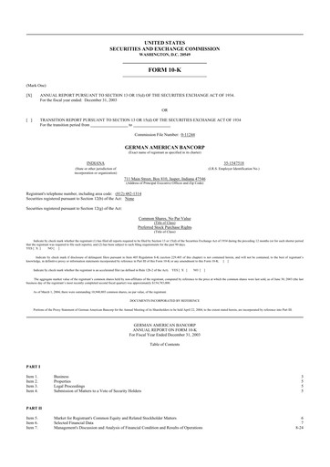 Thumbnail German American Bancorp 10-K Annual Report 