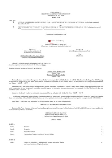 Thumbnail German American Bancorp 10-K Annual Report 