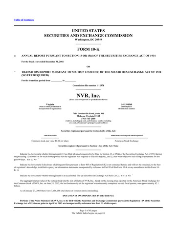 Thumbnail NVR 10-K Annual Report 