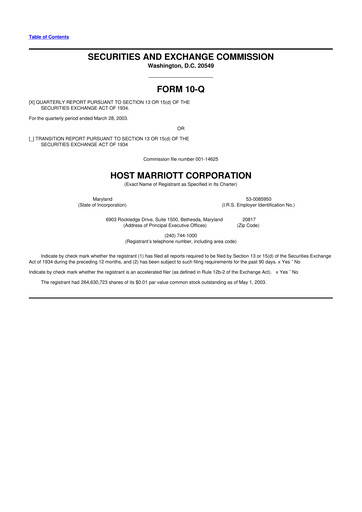 Thumbnail Host Hotels & Resorts
 10-Q Quarterly Report FY 