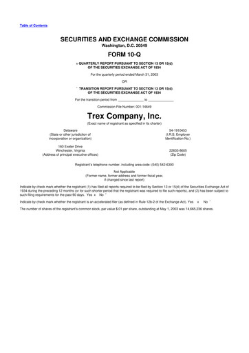Miniature Trex 10-Q Rapport trimestriel  